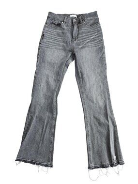 LOFT The Kick Crop‎ Jeans Womens 00 Gray Charcoal Wash High Rise Fringe Hem